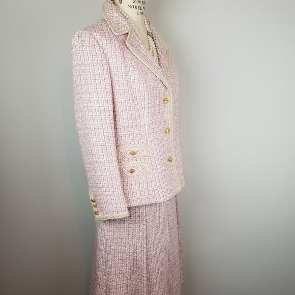 Vintage 1950's Classic Pale Pink Tweed 2 pc Tweed Blazer Skirt Suit Set * Small - Picture 10 of 16